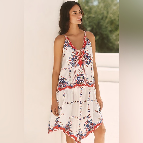 NWT Anthropologie Celandine Plunge-Neck Drop-Waist Cotton Midi Dress Sz XL - Picture 1 of 12